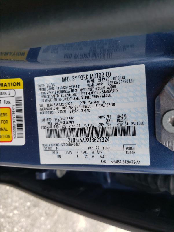 2018 LINCOLN MKZ PREMIE 3LN6L5A9XJR622324