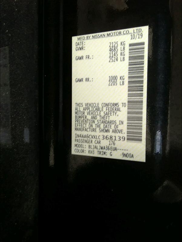 2020 NISSAN MAXIMA SV 1N4AA6CVXLC368139