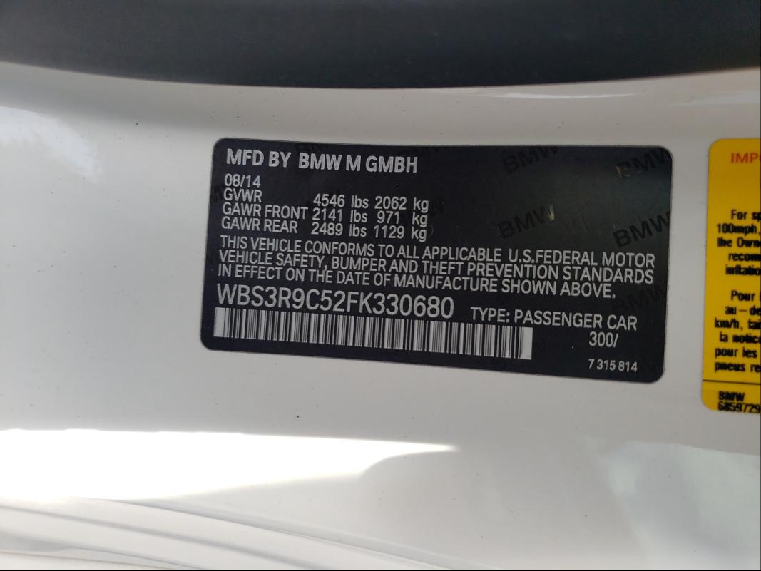 2015 BMW M4 WBS3R9C52FK330680