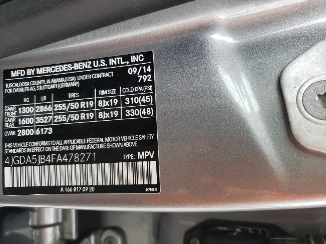 2015 MERCEDES-BENZ ML350 4JGDA5JB4FA478271