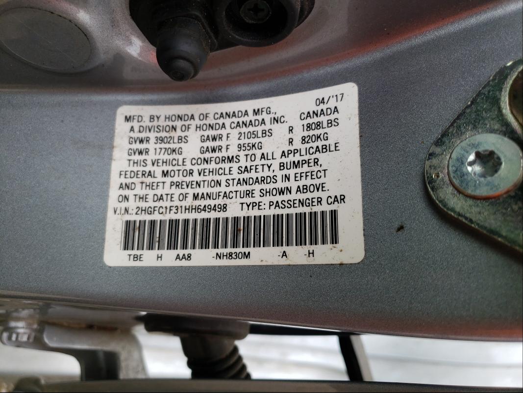 2HGFC1F31HH649498 HONDA CIVIC 2017