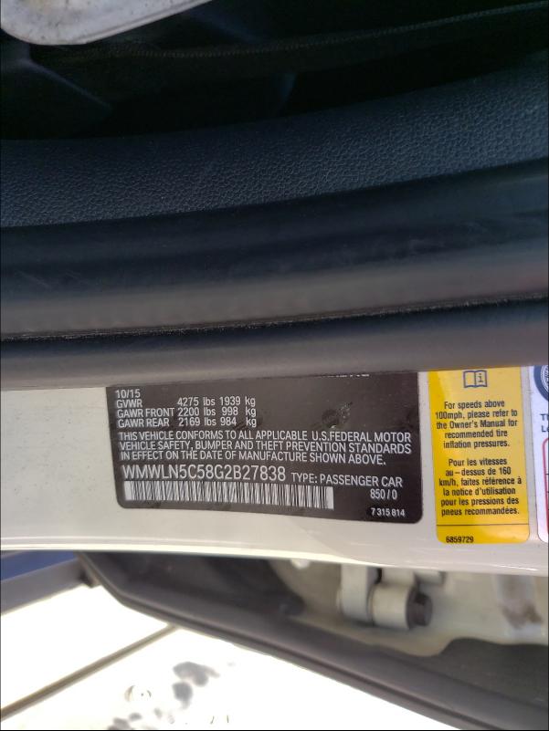 2016 MINI COOPER CLU WMWLN5C58G2B27838