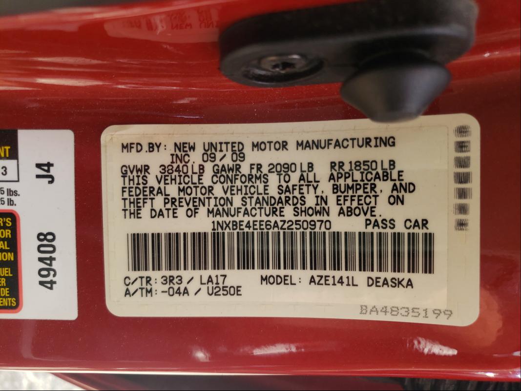 2010 TOYOTA COROLLA XR 1NXBE4EE6AZ250970