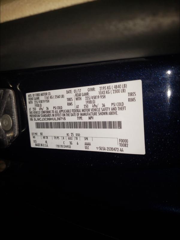 2017 LINCOLN MKC RESERV 5LMCJ3C99HUL39715