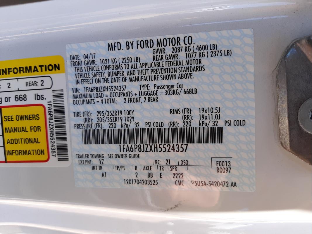 2017 FORD MUSTANG SH 1FA6P8JZXH5524357