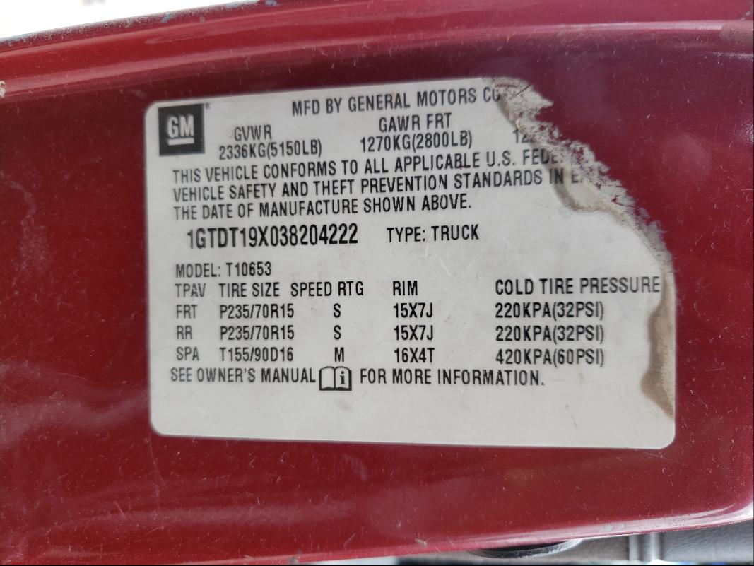 2020 GMC SONOMA 1GTDT19X038204222
