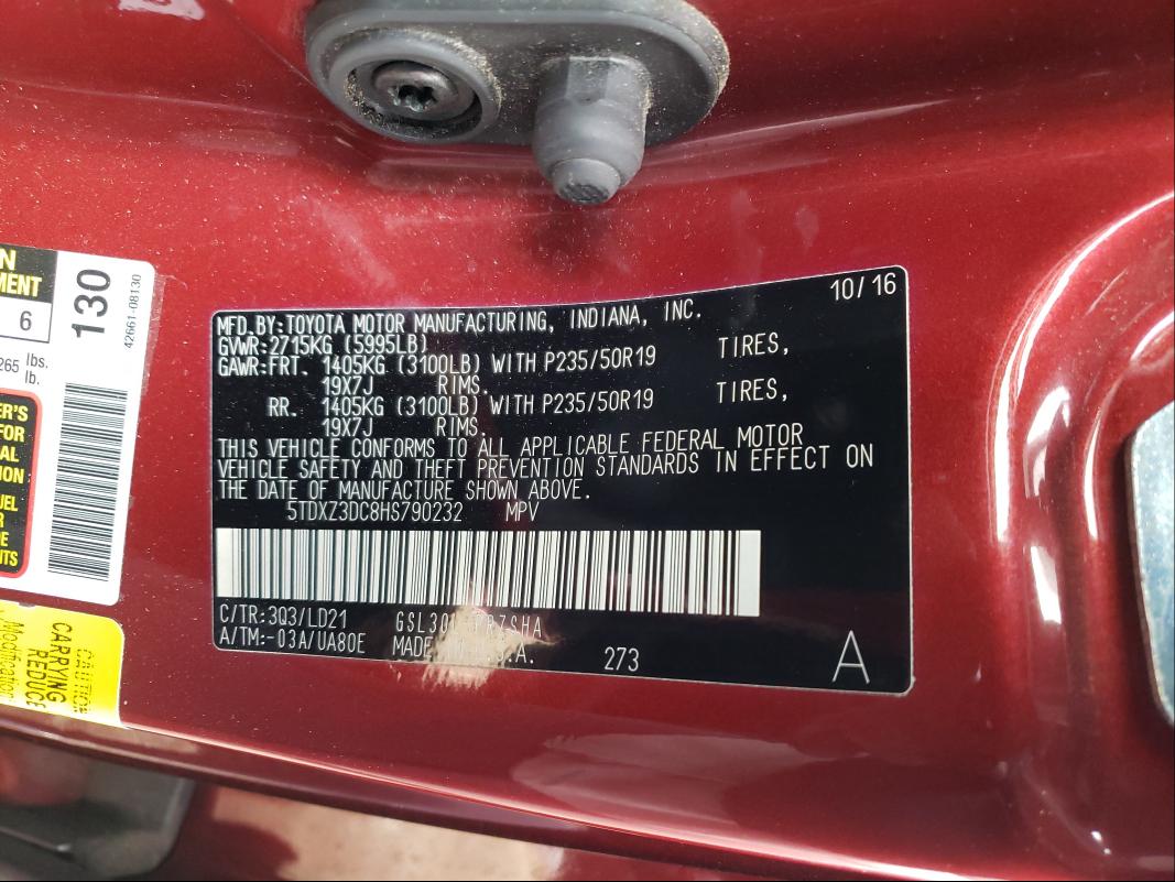 2017 TOYOTA SIENNA SE 5TDXZ3DC8HS790232