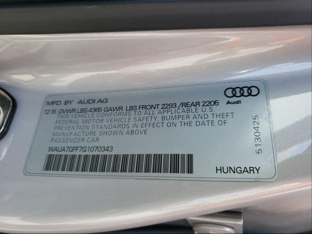 2016 AUDI A3 WAUA7GFF7G1070343