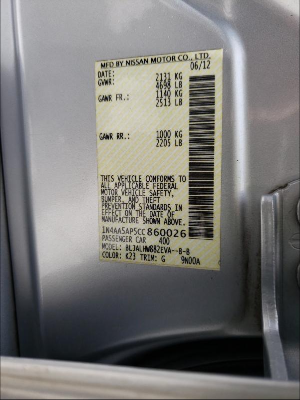 2012 NISSAN MAXIMA 1N4AA5AP5CC860026