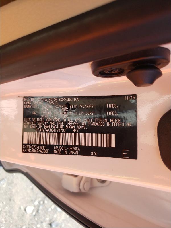 2016 LEXUS LX 570 JTJHY7AX1G4194702