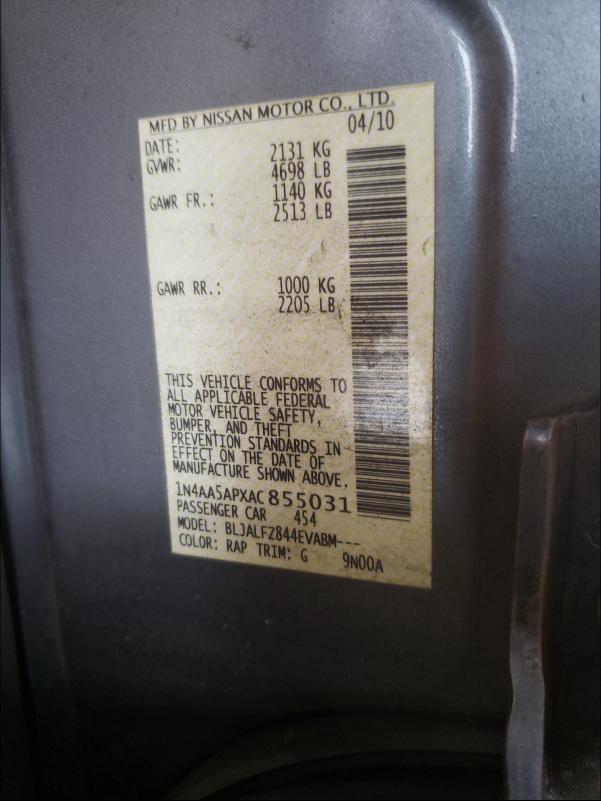 2010 NISSAN MAXIMA SE 1N4AA5APXAC855031