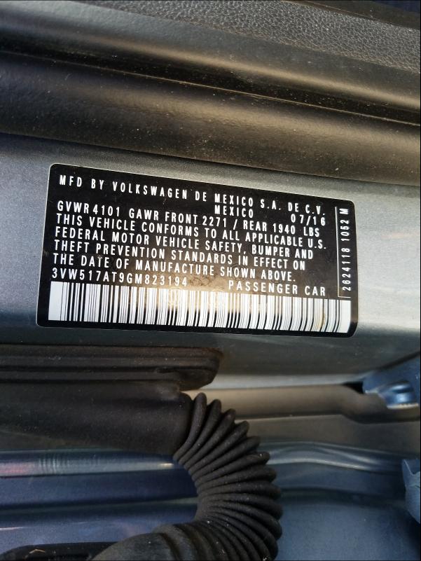 2016 VOLKSWAGEN BEETLE S/S 3VW517AT9GM823194
