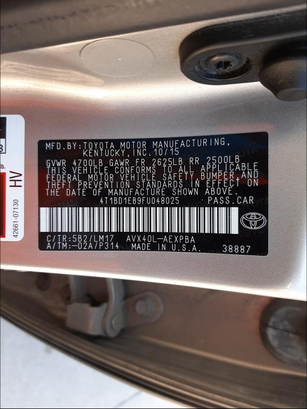 2015 TOYOTA AVALON HYB 4T1BD1EB9FU048025
