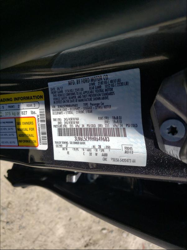 2017 LINCOLN MKZ SELECT 3LN6L5C99HR649683