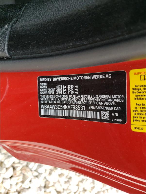 2019 BMW 430I WBA4W3C54KAF93531