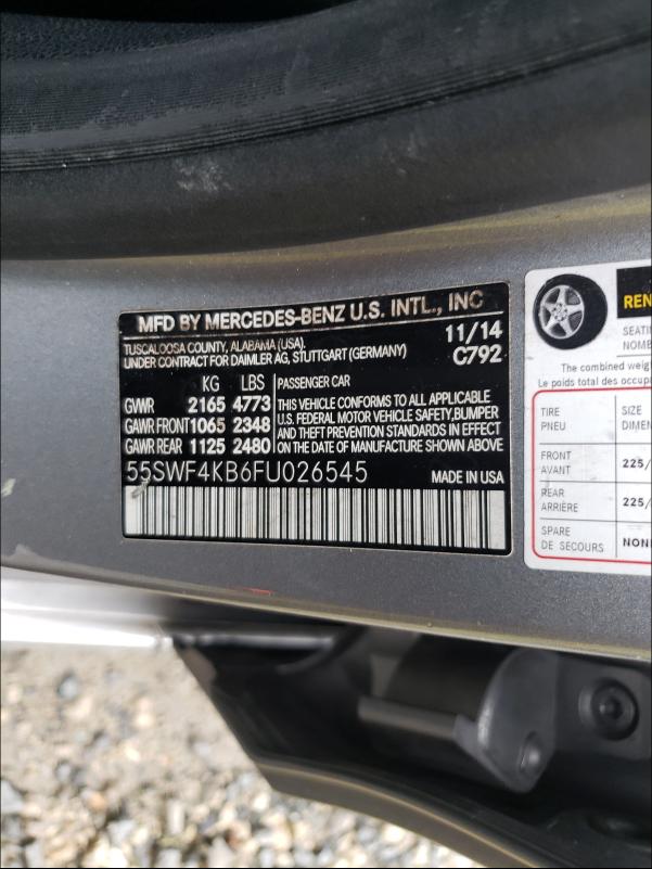 2015 MERCEDES-BENZ C CLASS 55SWF4KB6FU026545