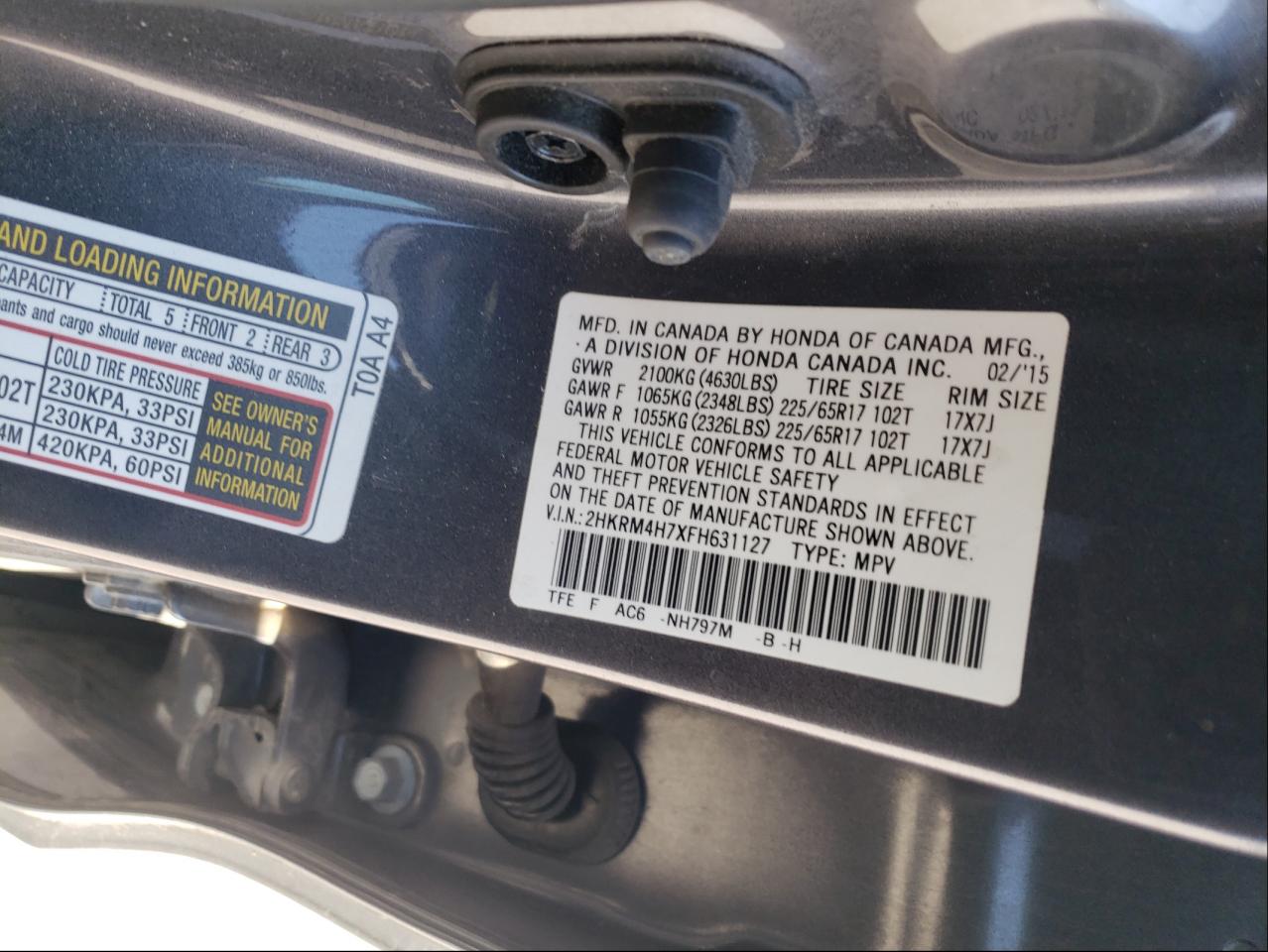 2HKRM4H7XFH631127 2015 Honda Cr-V Exl