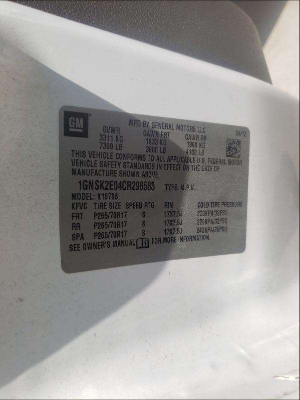 2012 CHEVROLET TAHOE SPEC 1GNSK2E04CR298583