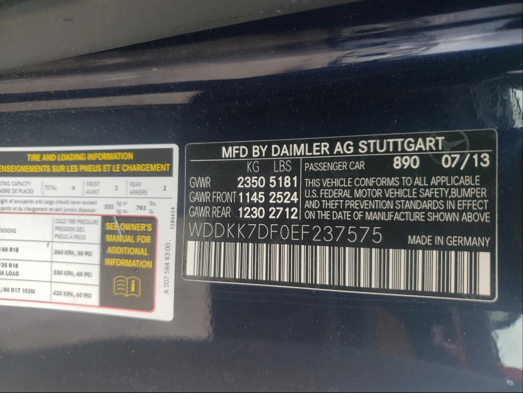 2014 MERCEDES-BENZ E 550 WDDKK7DF0EF237575