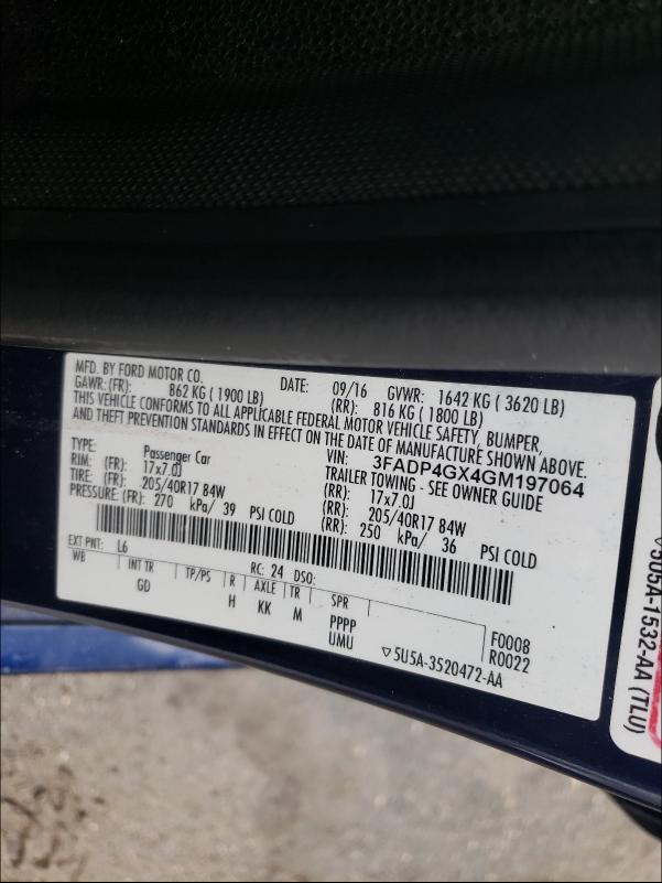 2016 FORD FIESTA ST 3FADP4GX4GM197064