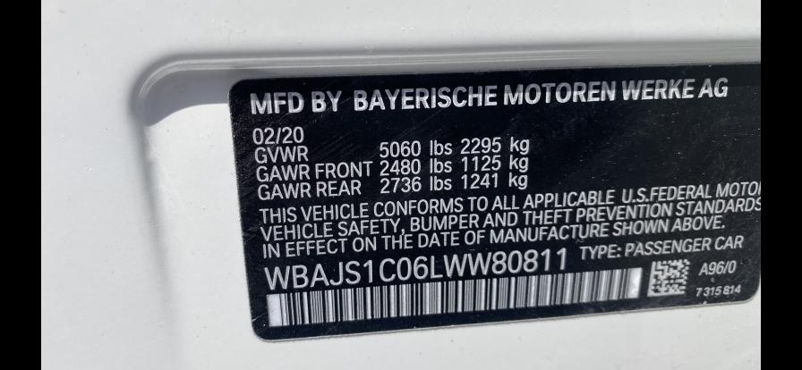 2020 BMW 540 I WBAJS1C06LWW80811