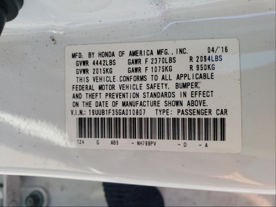 2016 ACURA TLX 19UUB1F35GA010807