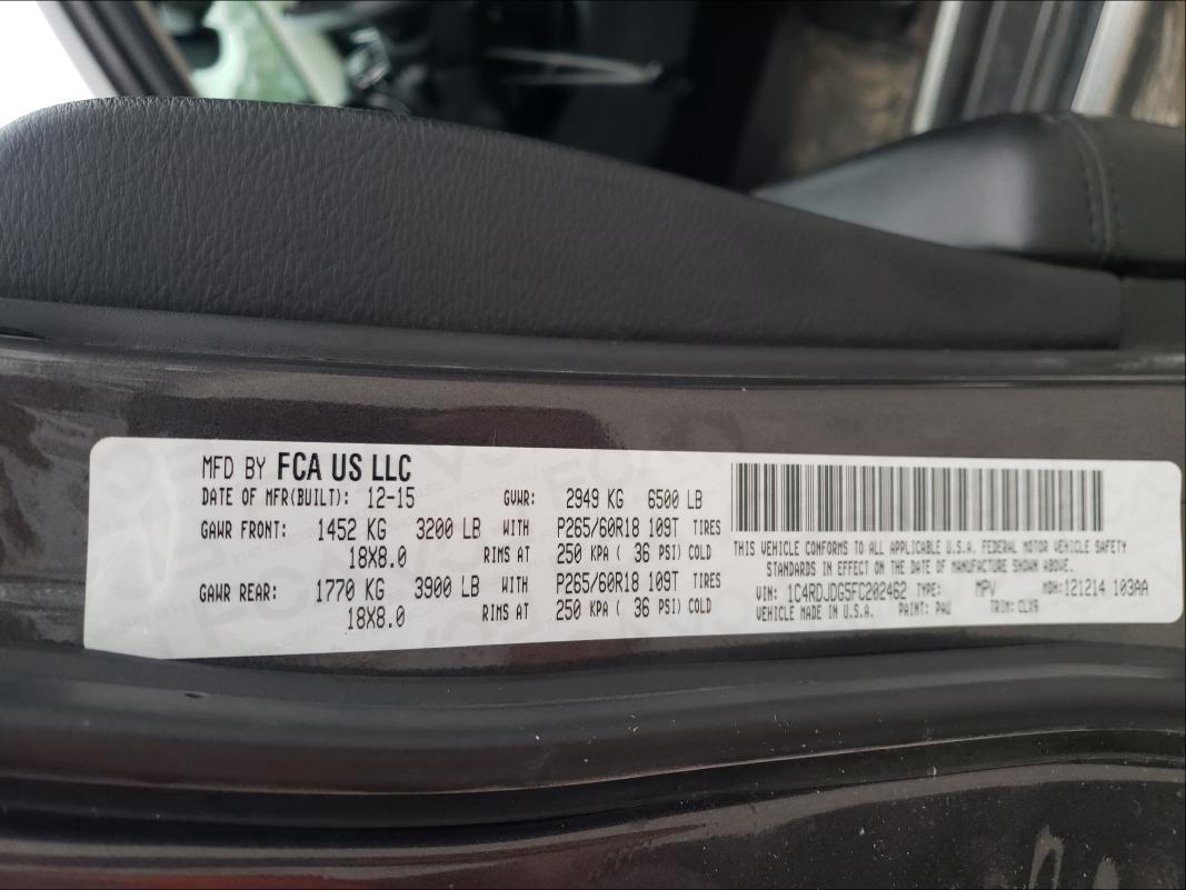 2015 DODGE DURANGO LI 1C4RDJDG5FC202462