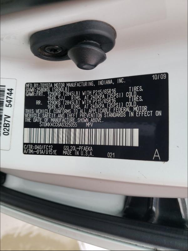2010 TOYOTA SIENNA CE 5TDKK4CC6AS325055