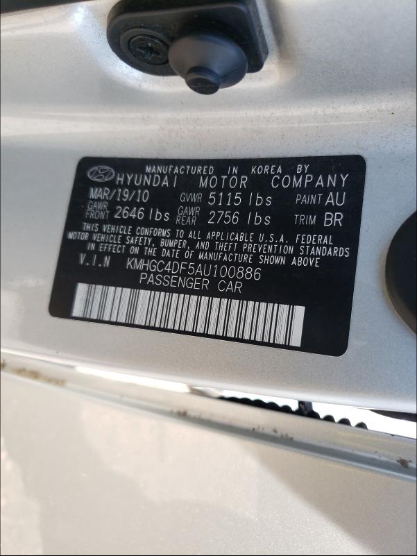 2010 HYUNDAI GENESIS 4. KMHGC4DF5AU100886