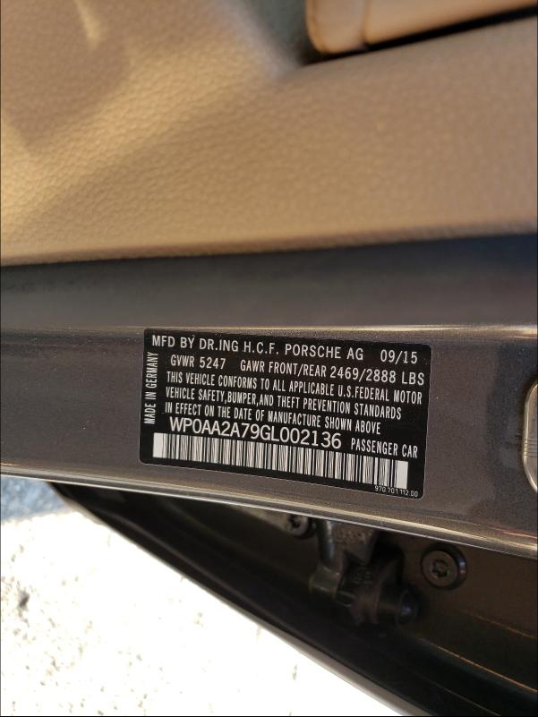 2016 PORSCHE PANAMERA 2 WP0AA2A79GL002136