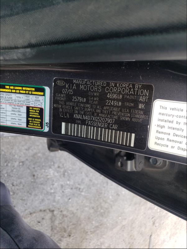 2016 KIA CADENZA LU KNALN4D7XG5207907