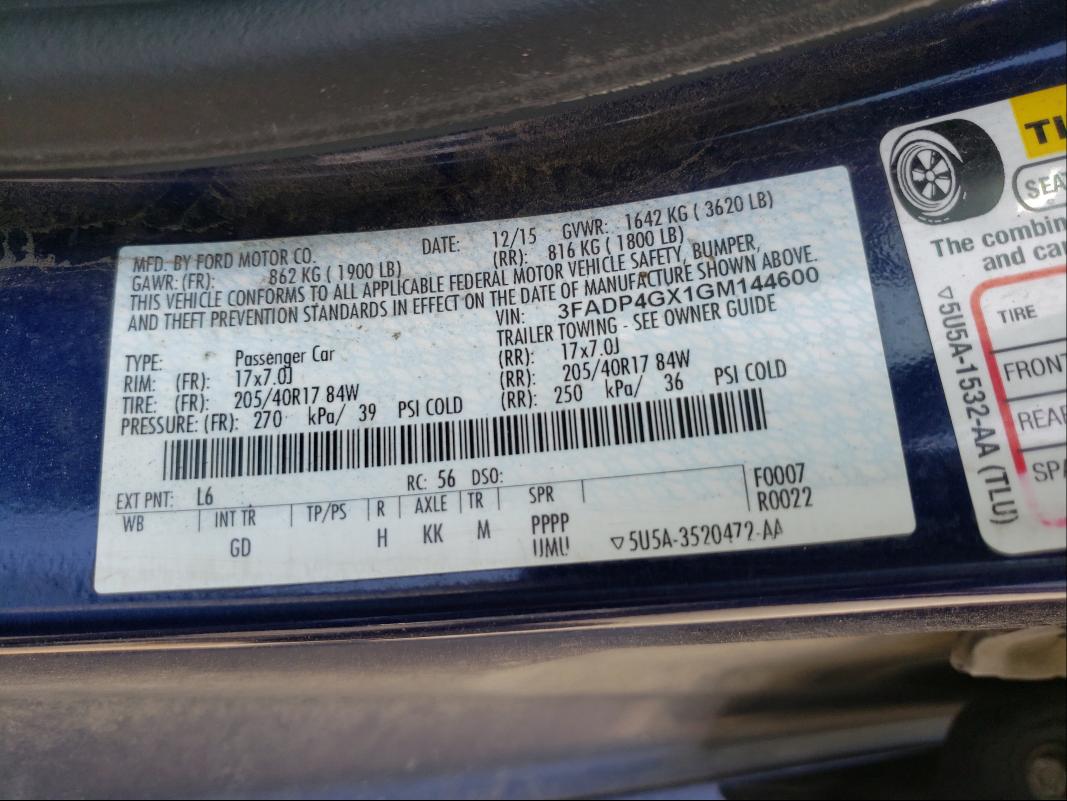 2016 FORD FIESTA ST 3FADP4GX1GM144600