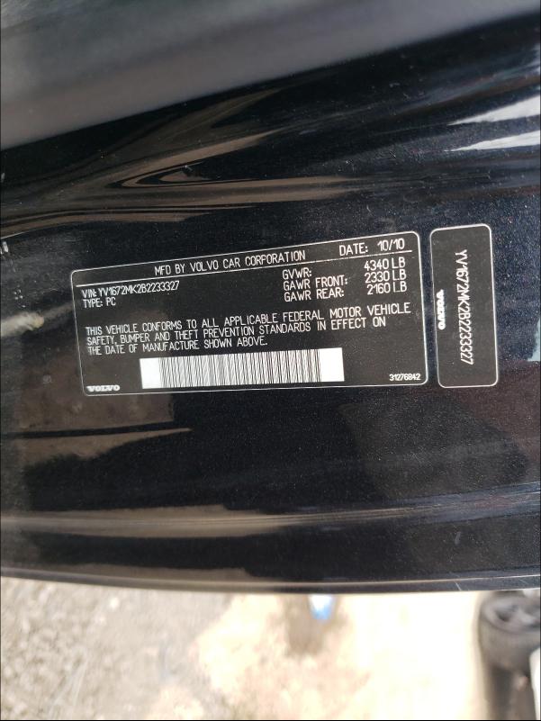 2011 VOLVO C30 T5 YV1672MK2B2233327