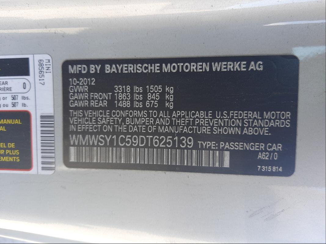 2013 MINI COOPER ROA WMWSY1C59DT625139