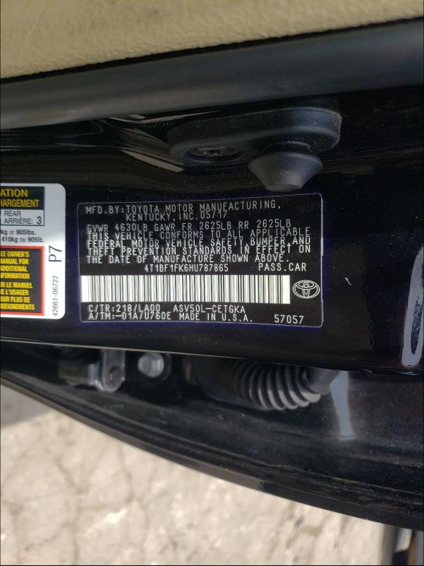 2017 TOYOTA UK 4T1BF1FK6HU787865