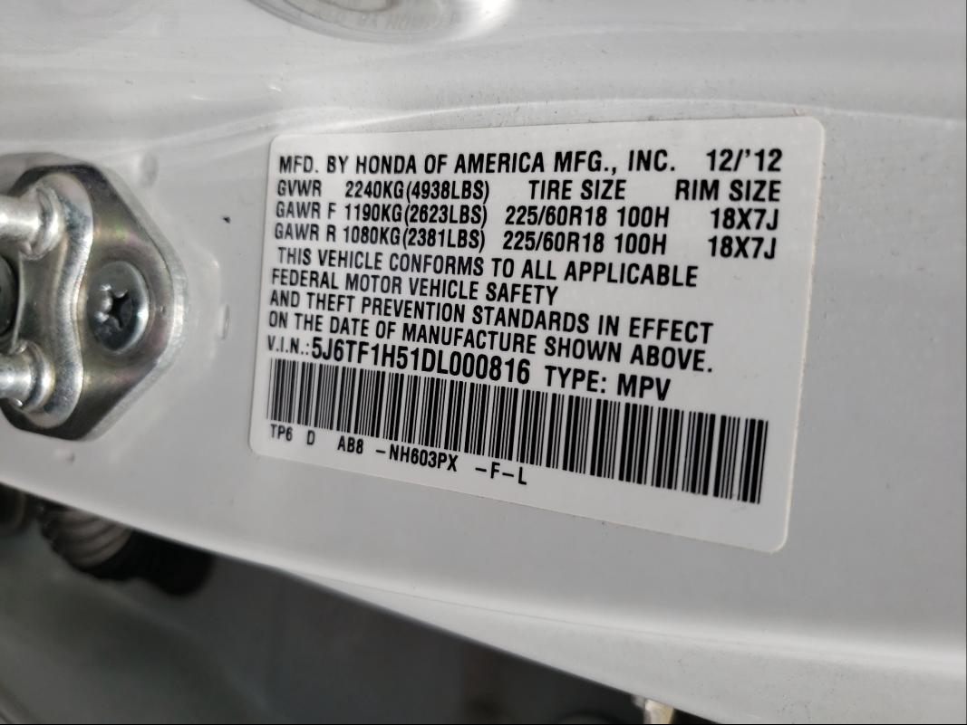 2013 HONDA CROSSTOUR 5J6TF1H51DL000816
