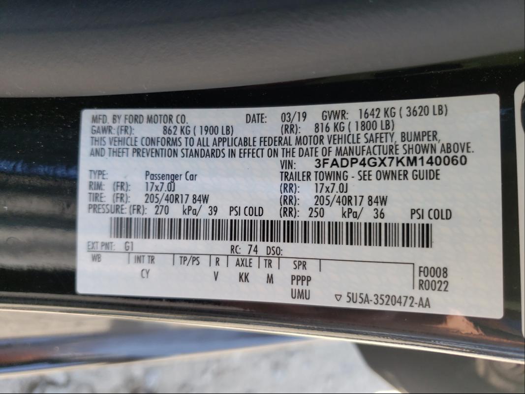 2019 FORD FIESTA ST 3FADP4GX7KM140060