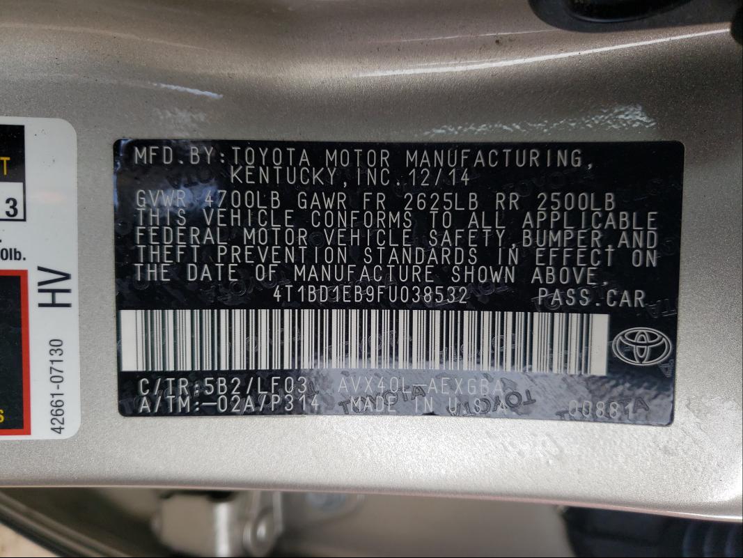 2015 TOYOTA AVALON HYB 4T1BD1EB9FU038532