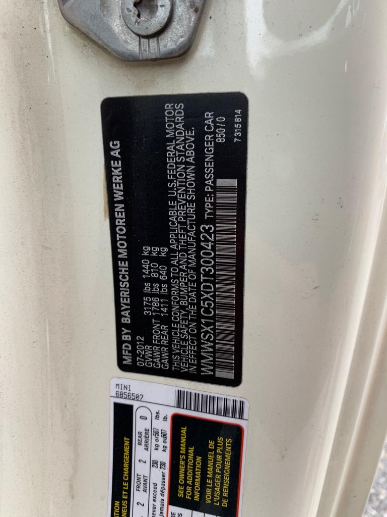 2013 MINI COOPER COU WMWSX1C5XDT300423