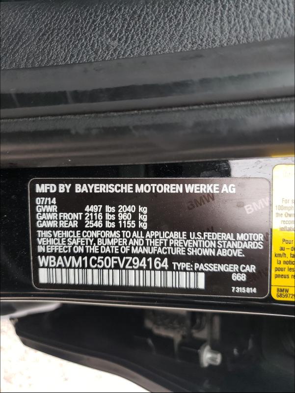 2015 BMW X1 SDRIVE2 WBAVM1C50FVZ94164
