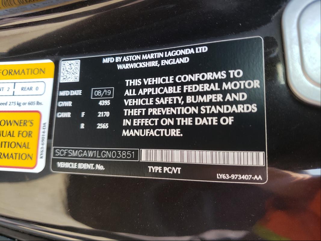 ASTON MARTIN VANTAGE 2020 VIN SCFSMGAW1LGN03851 Lot number 49928341