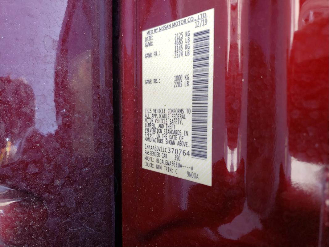 2020 NISSAN MAXIMA SL 1N4AA6DV1LC370764