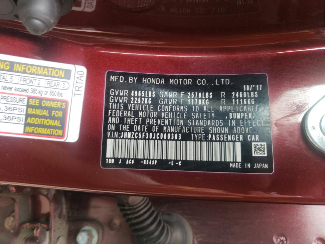 2018 HONDA CLARITY TO JHMZC5F30JC000303