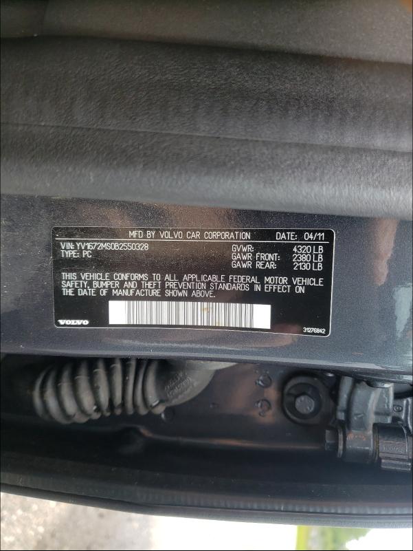2011 VOLVO S40 T5 YV1672MS0B2550328