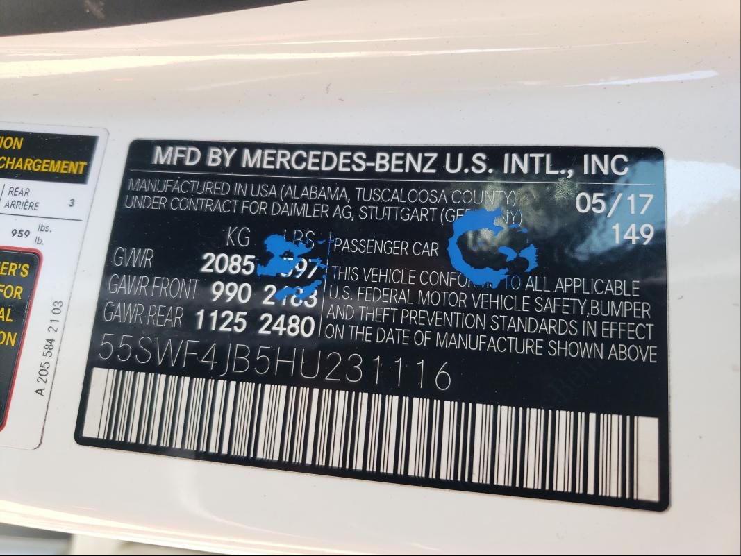 55SWF4JB5HU231116 Mercedes-Benz C 300