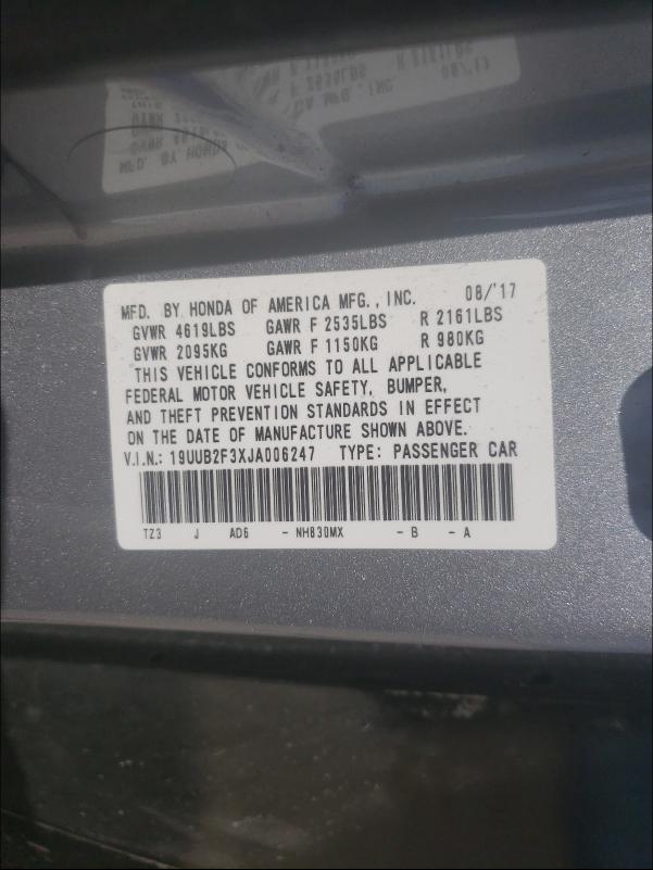 2018 ACURA TLX 19UUB2F3XJA006247