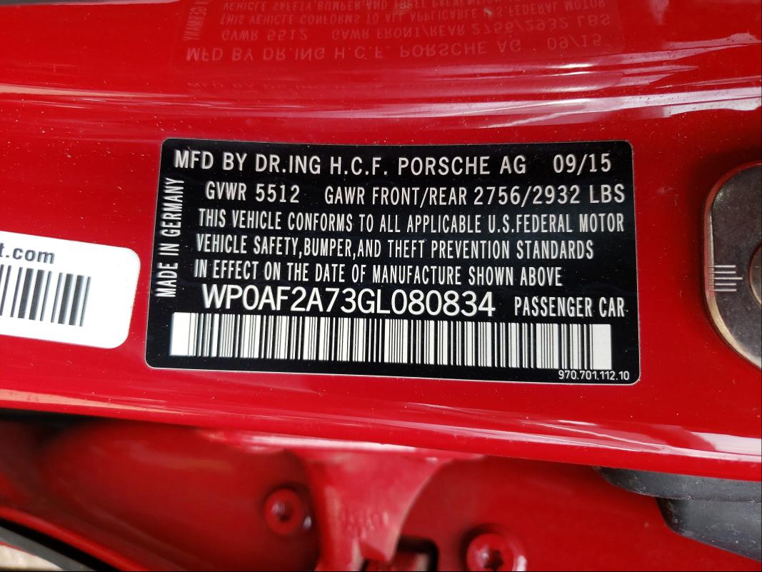 2016 PORSCHE PANAMERA G WP0AF2A73GL080834