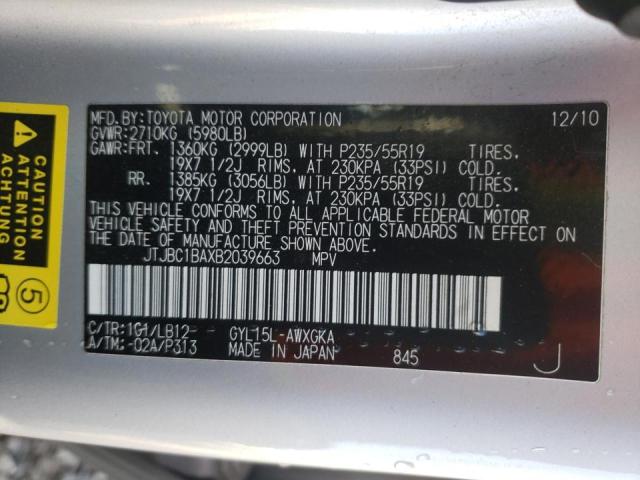2011 LEXUS RX 450 JTJBC1BAXB2039663
