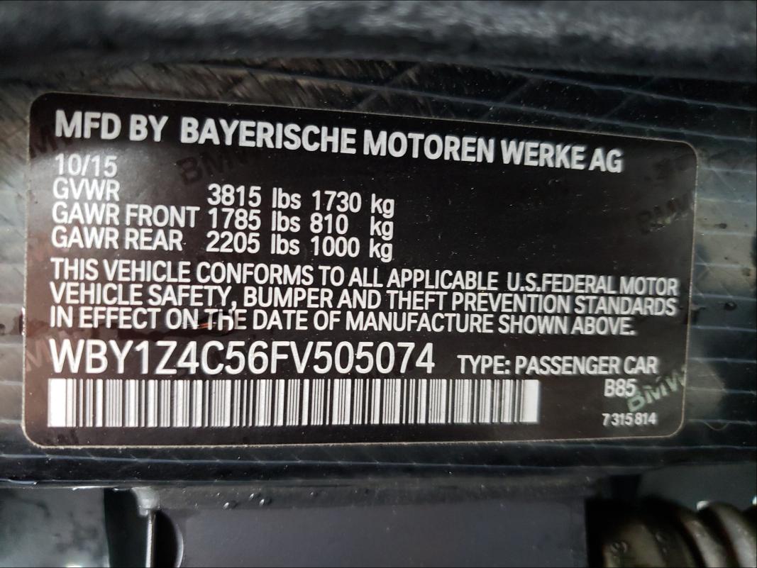 2015 BMW I3 REX WBY1Z4C56FV505074