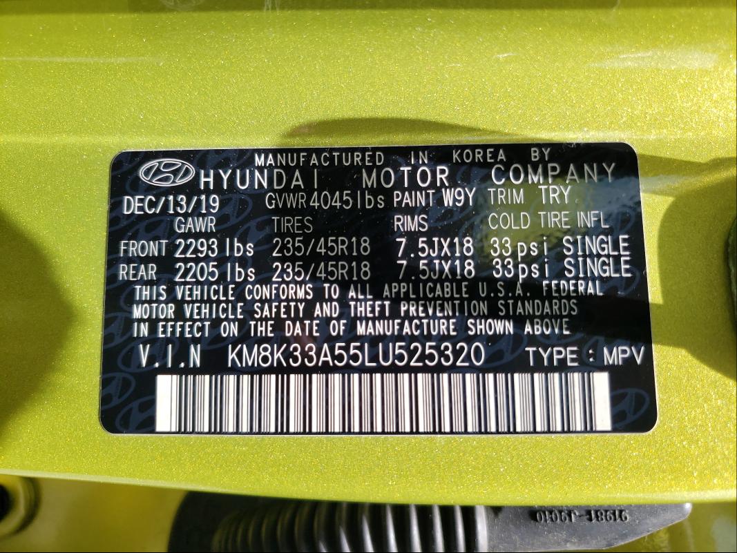 2020 HYUNDAI KONA LIMIT KM8K33A55LU525320